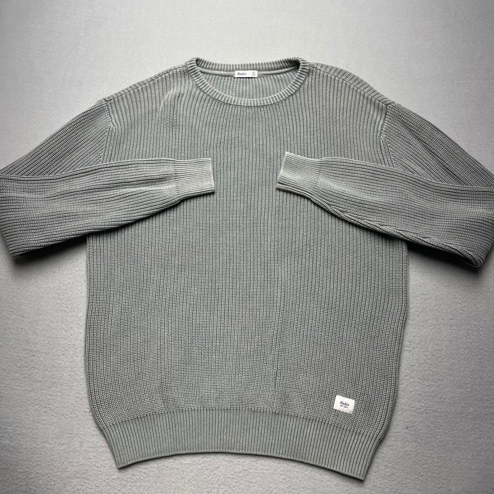 Katin Drifter Ribbed Knit Crew Neck Sweater Men Medium Grey Long Sleeve Pullover